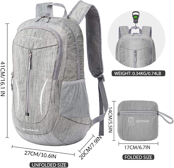 ZOMAKE 25L Ultra Lightweight Packable Backpack, Foldable Hiking Backpacks Water