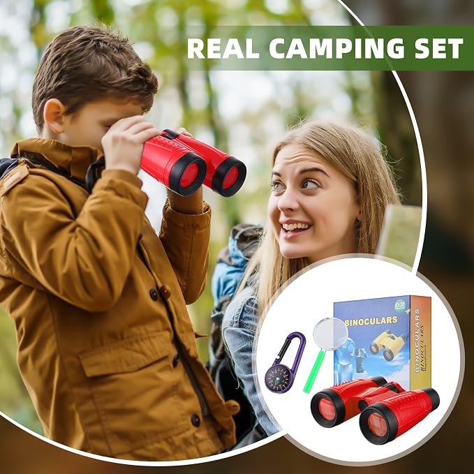 Wettarn 24 Pack Kid Mini Compact Binocular Compass Magnifying Glass Set