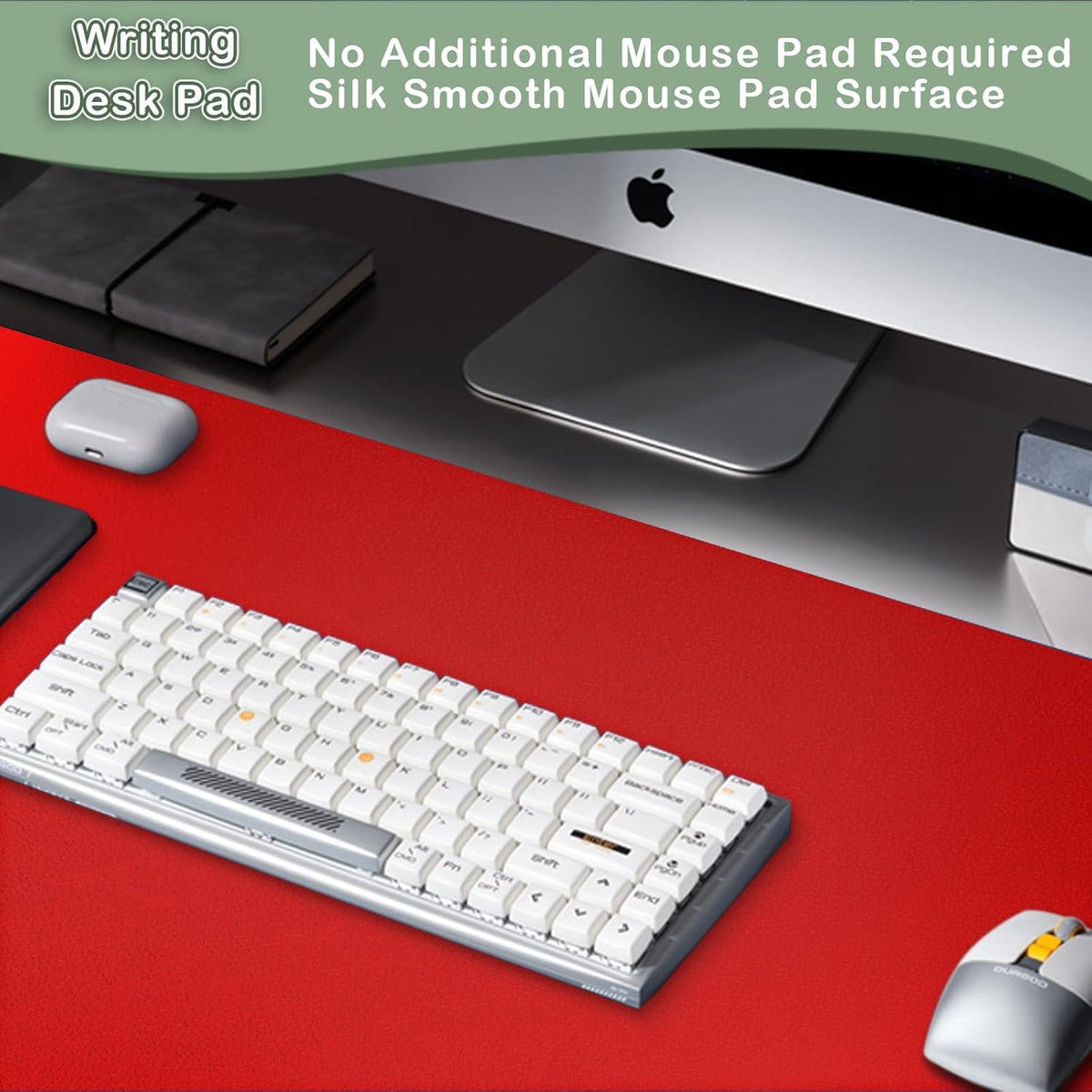 Boutilon Leather Desk Pad Protector,Non-Slip Mouse Pad,Laptop Desk Pad,Office Mouse Mat,Waterproof Leather Desk Blotter,Desk Writing Pad for Office and Home (L-Red,35"x 17")