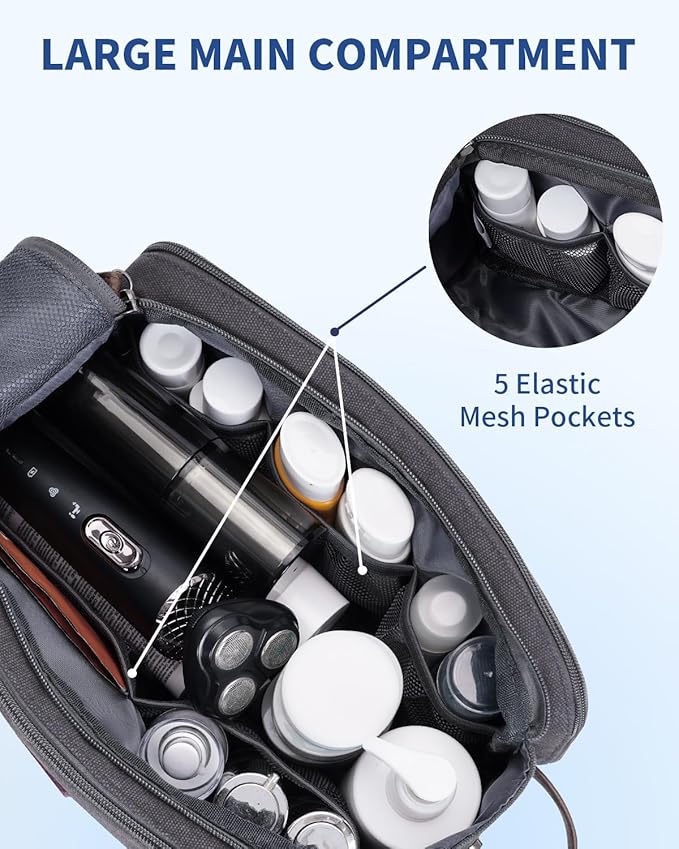 WANDF Toiletry Bag for Men Travel Toiletry Organizer Canvas and Leather Dopp