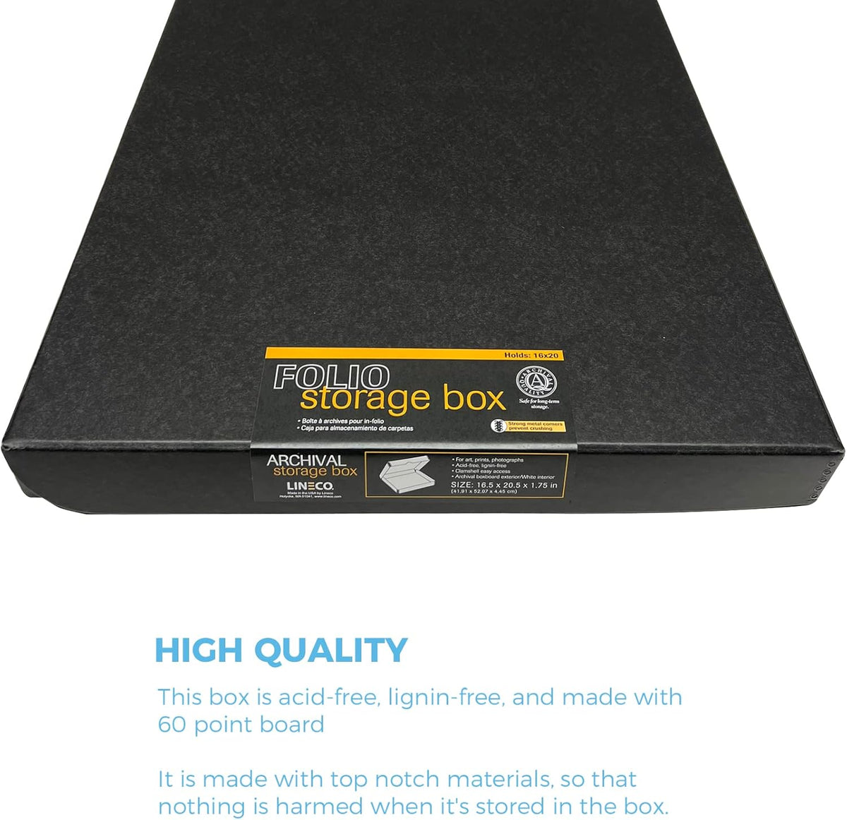 Lineco, Archival Folio Storage Box. Acid-Free, Metal Edge Boxboard, Clamshell Lid. 16 x 20 x 1.75 Inches. Preserves and Organizes, Stores Photos, Documents, Craft, Prints, DIY. Black, Pack of 10