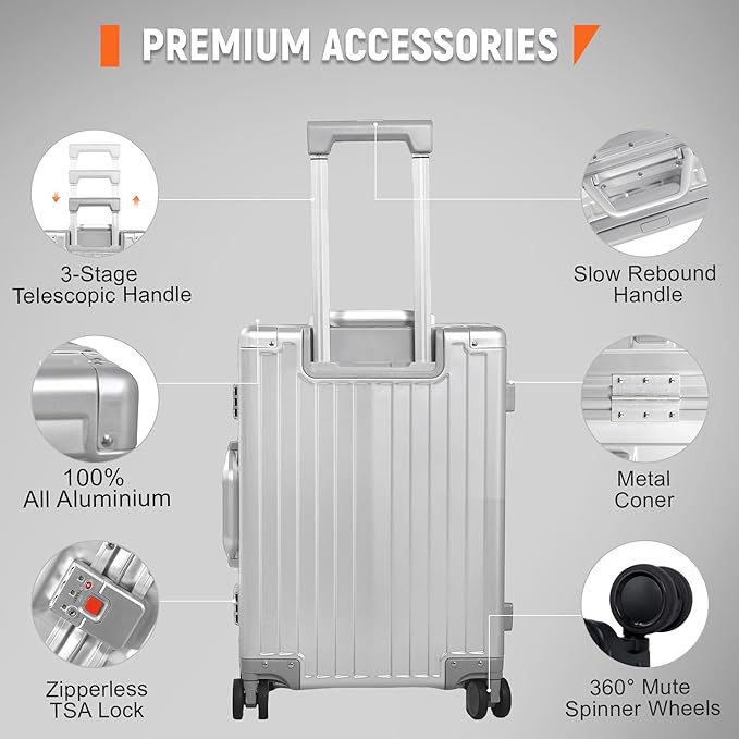 UrbanExplorer 24Inch All Aluminum Check In Luggage Heavy Duty Hard Shell