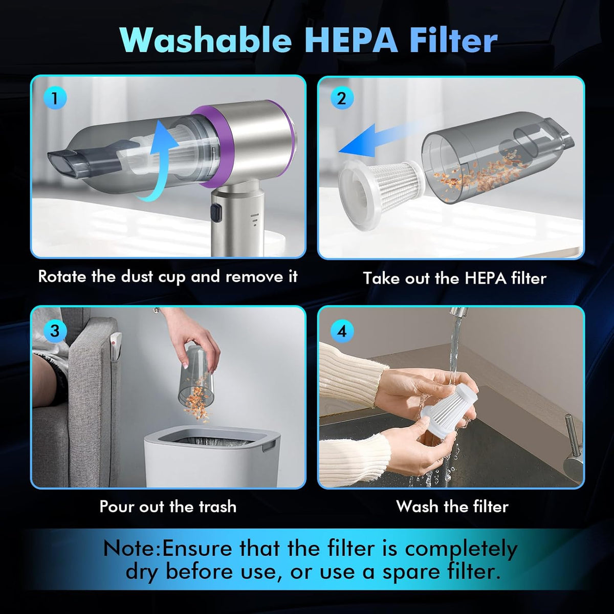 80,000RPM Cordless Car Vacuum & Air Duster 4-in-1 High Power 20000PA Handheld Blower/Pump with Brushless Motor, LED Power Display, 3 Speed for Home/Camping/Pet Hair (Purple)