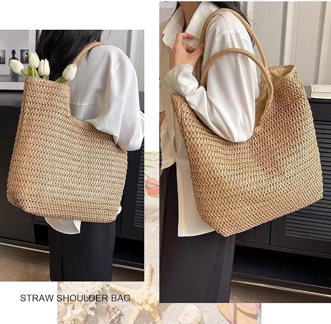Straw Beach Bags for Women Woven Beach Tote Bag Casual Boho Large Shoulder