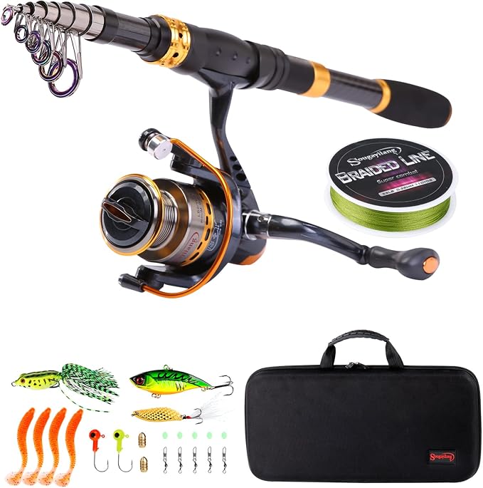 Sougayilang Fishing Rod Reel Combos Carbon Fiber Telescopic Fishing pole