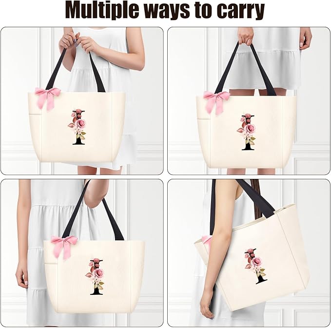 Vavabox Tote Bag, A-Z Initial Monogrammed Waterproof Tote Bag, Bridesmaid Gifts