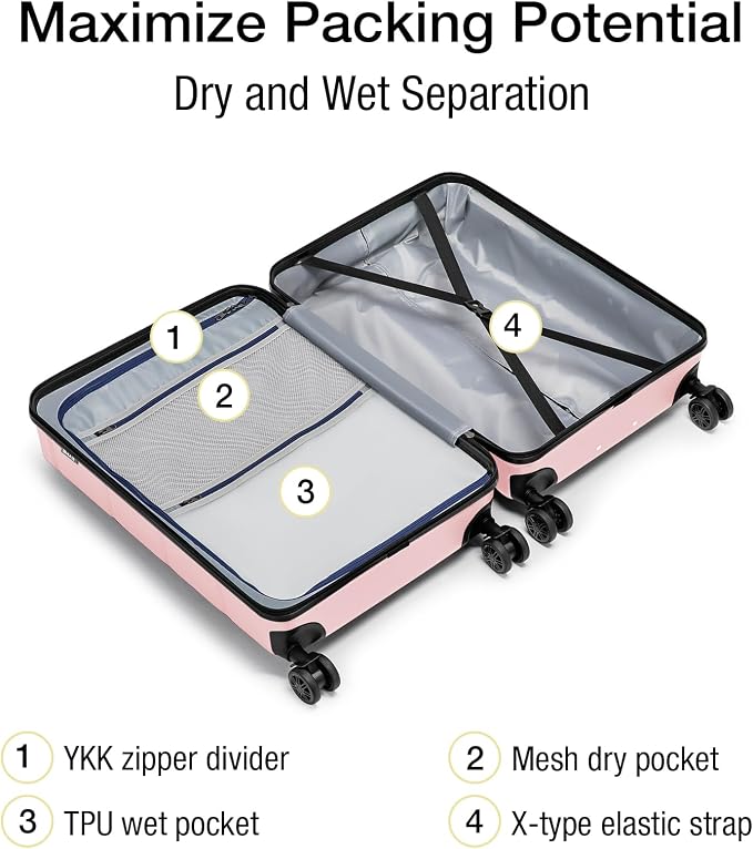 KYME Pink Hardside Expandable Carry On Luggage 22x14x9 Airline Approved 20 Inch