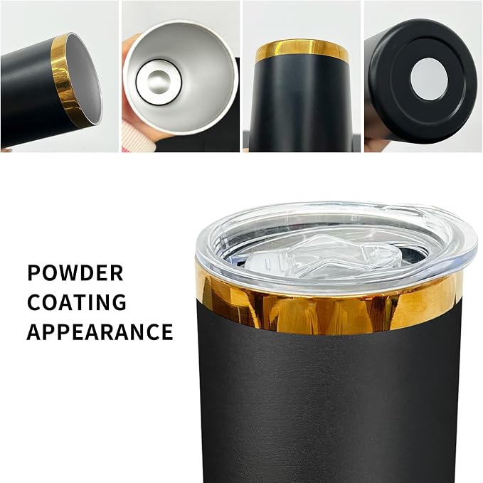 20 oz Skinny Tumblers Stainless Steel Tumbler with Lid and Straw Double Wall Vacuum Insulated Coffee Mug 20oz Powder Coated Cup for Hot and Cold Drinks(Black,4 pack)