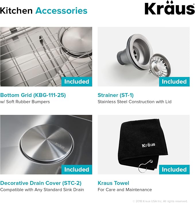 Kraus KHU111-25 Standart PRO 16 Gauge Undermount Single Bowl Stainless Steel