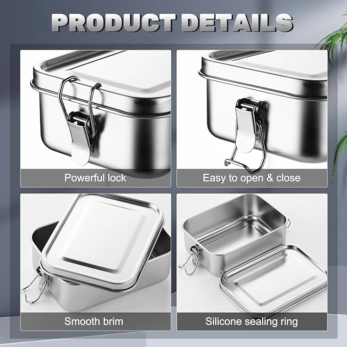 Umigy 8 Pcs Stainless Steel Food Containers 850ml Metal Bento Lunch Box Stainless Steel Food Storage Containers, Lockable Clips to Leak Proof, Reusable Dishwasher Snack Boxes for Work