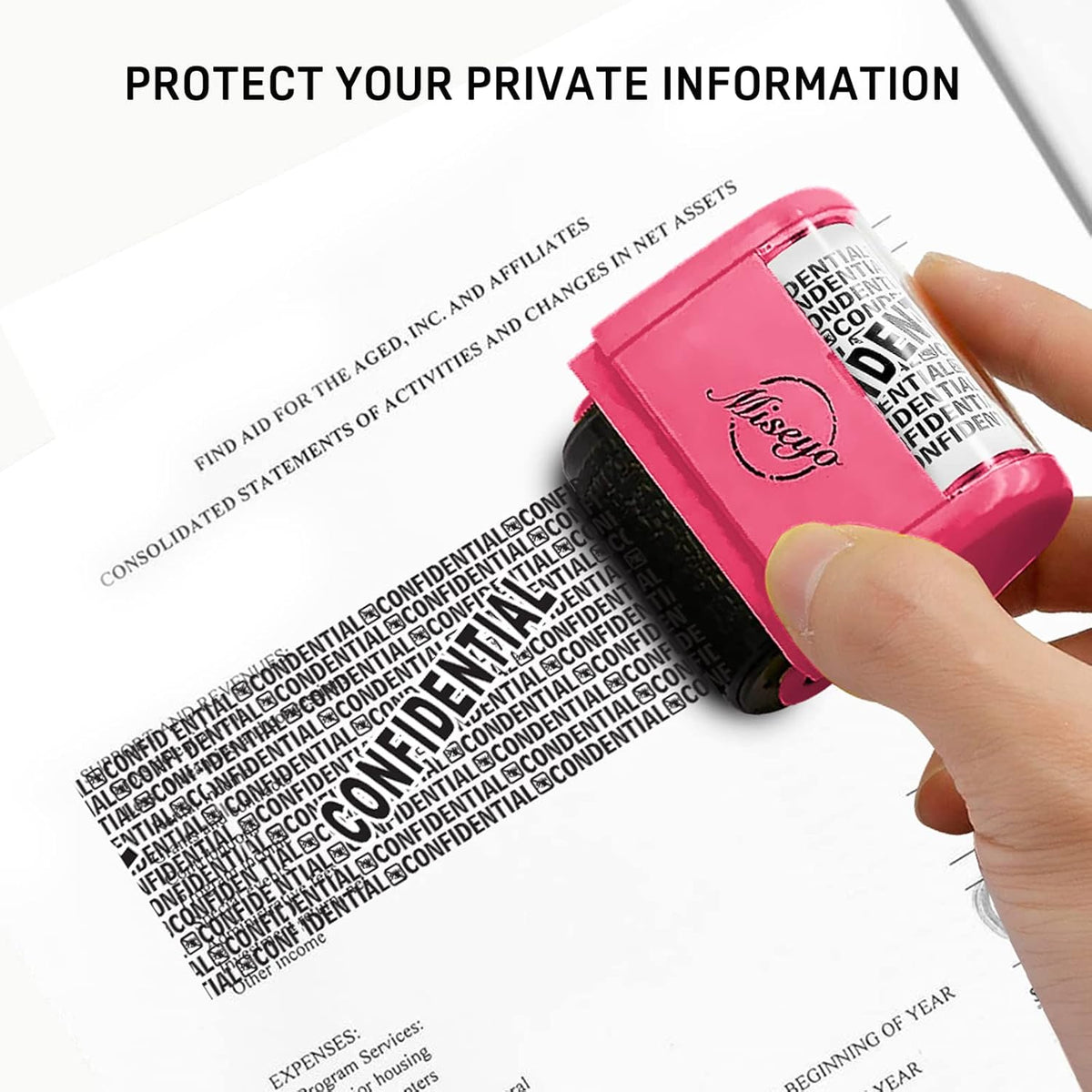 Miseyo Wide Roller Stamp Identity Theft Stamp 1.5 Inch Perfect for Privacy Protection - Peach