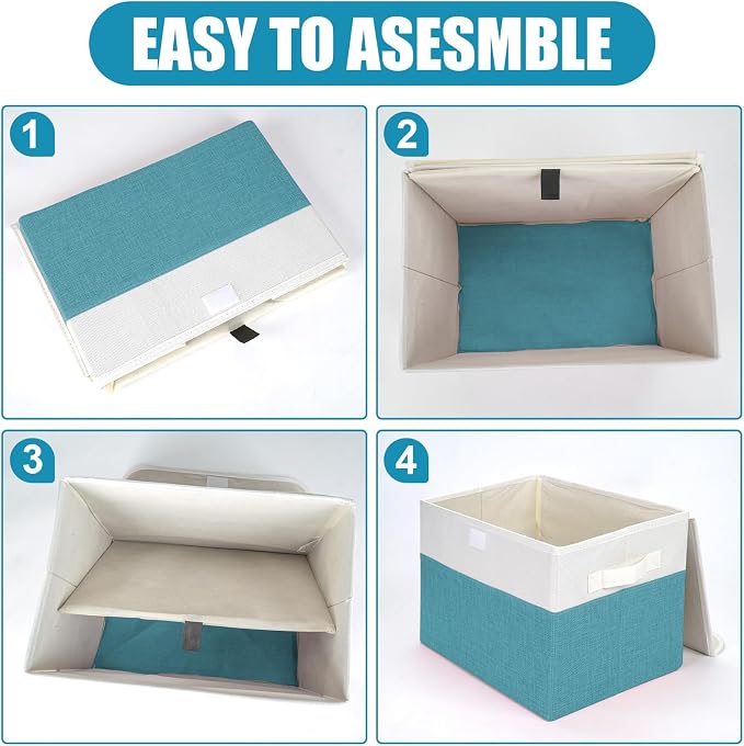 Large 22 Quart Linen Fabric Foldable Storage Bin Cube Organizer Basket