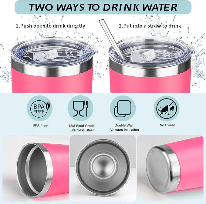 20oz Tumbler with Straw and Brush, Stainless Steel Vacuum Insulated tumbler