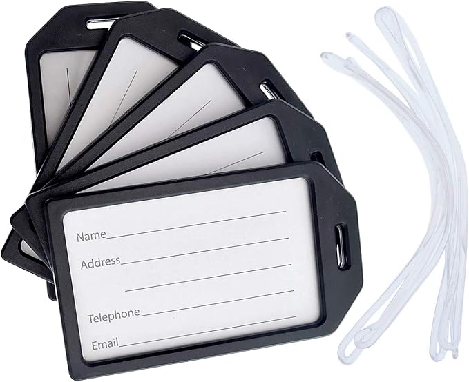 5 Pack - Premium Rigid Airline Luggage Tag Holders - Heavy Duty Hard Plastic