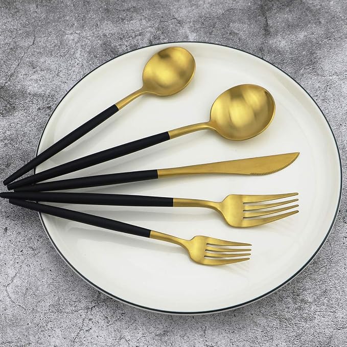 Gugrida 5-Piece 18/10 Stainless Steel Matte Gold Silverware Set, Kitchen