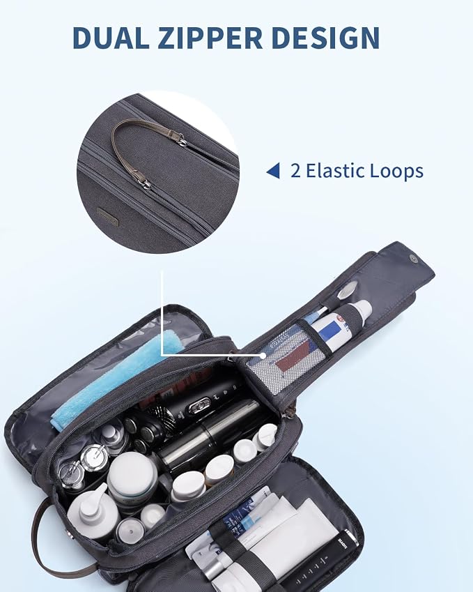 WANDF Toiletry Bag for Men Travel Toiletry Organizer Canvas and Leather Dopp