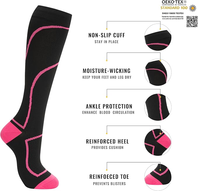 Compression Socks for Women Men Circulation Knee High 8 Pairs for Nurses