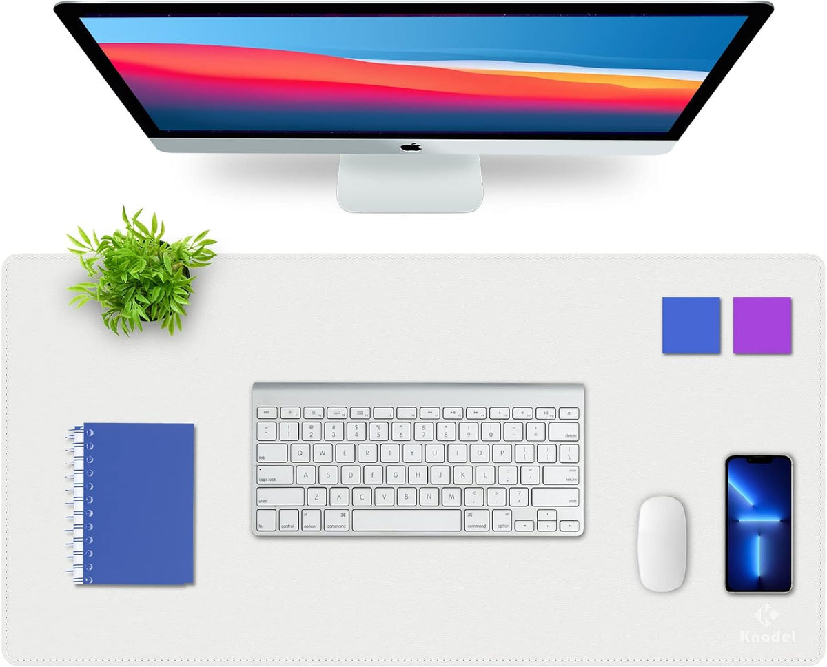 K KNODEL Desk Mat, Blotter, Dual-Sided Office Desk Pad, Waterproof Desk Mat for Desktop, Desk Blotters, PVC Leather Pad Protector (White, 31.5" x 15.7")