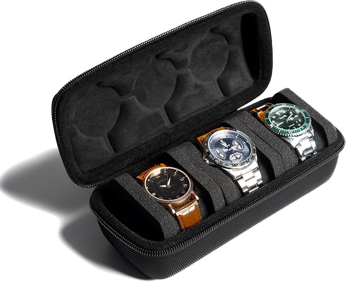3 Slot Hard Watch Travel Case, Watch Roll Case Storage and Organizer
