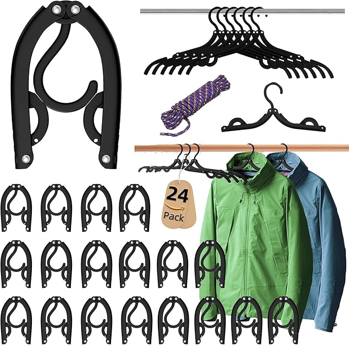 24 Pcs Black Travel Hangers Foldable