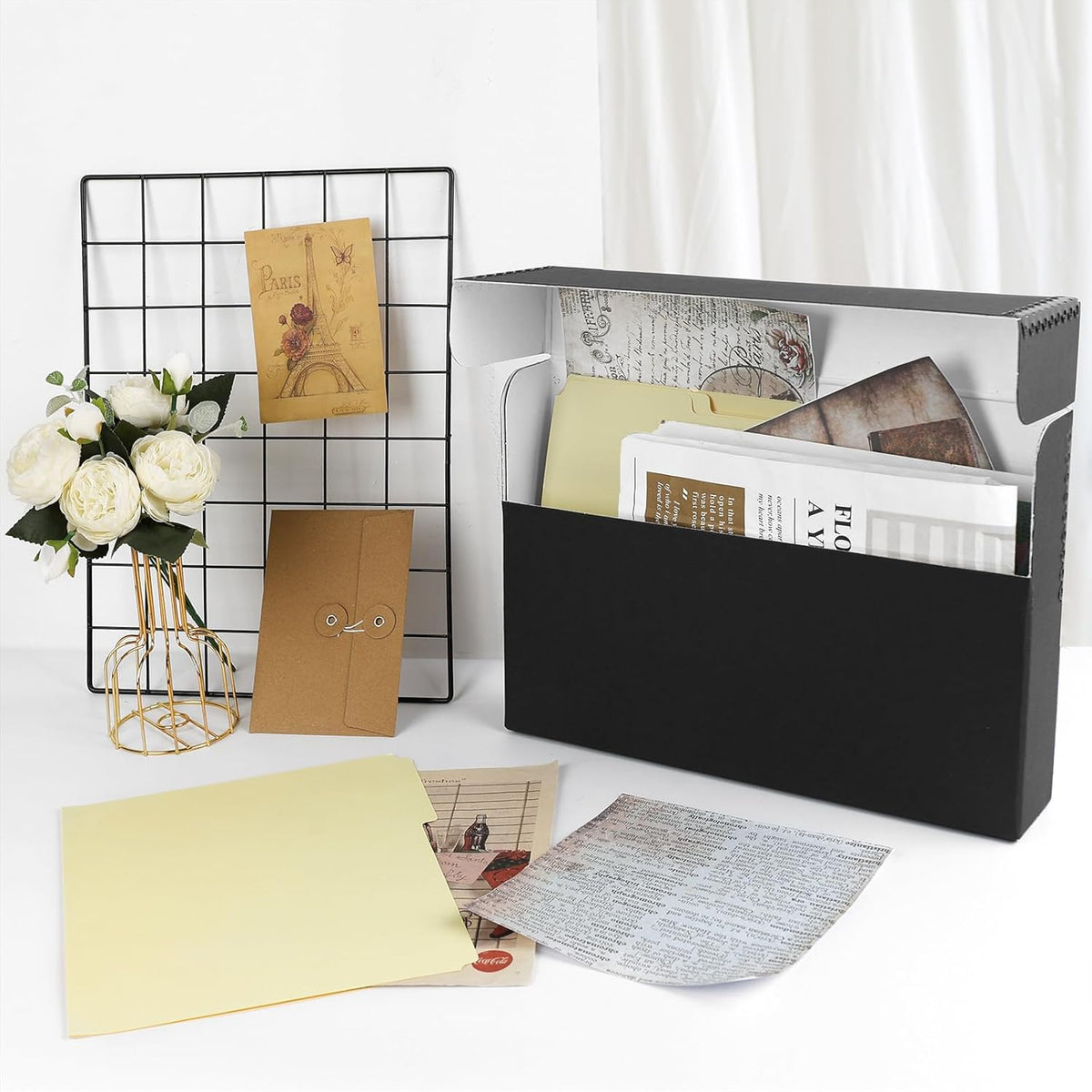 Lineco Archival Document Storage Box with Metal Edge, Acid-Free Black Boxboard, Organize and Store Files, Prints, Photos, Legal-Sized Case 15.5" x 10.5" x 2.5" Wide