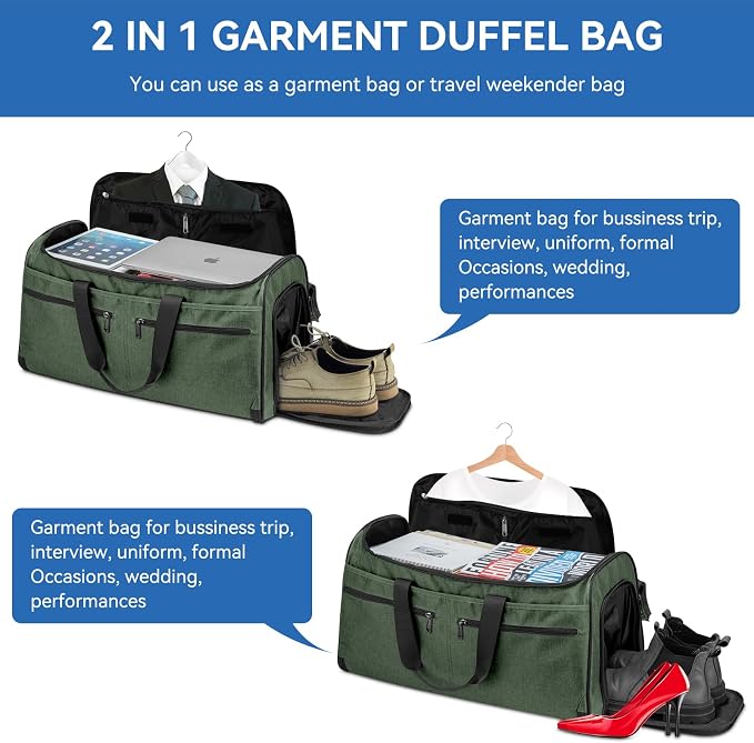 Bukere Garment Bags for Travel, Large Convertible Garment Duffel Bag for Men