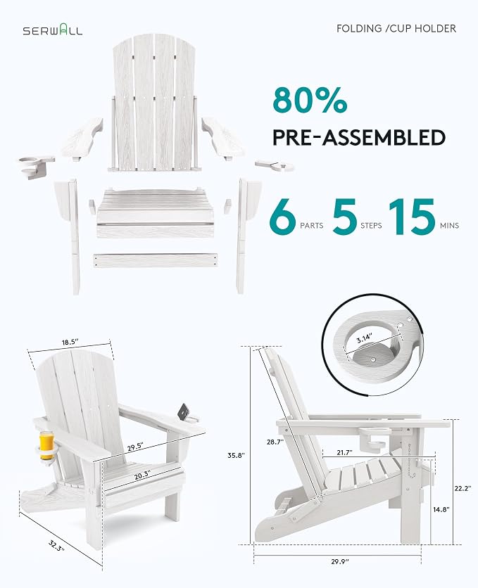 SERWALL Adirondack Chair with Cup Holders