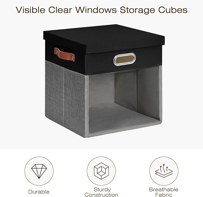 Fabric Storage Cubes with Clear Windows and Lids 11'' Foldable Storage Bins