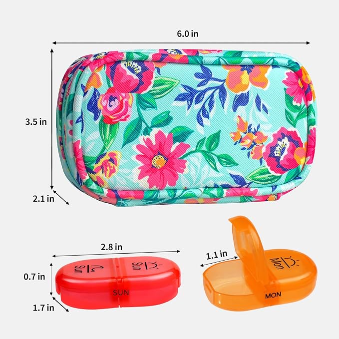 Serfeymi Weekly Travel Pill Organizer 2 Times A Day AM PM Upgraded Rainbow Pill