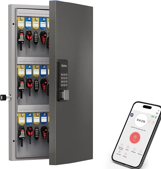 WeHere 48 Key Lock Box Wall Mount, APP Bluetooth/OTP/Wi-Fi/Fixed Code/Key Unlock