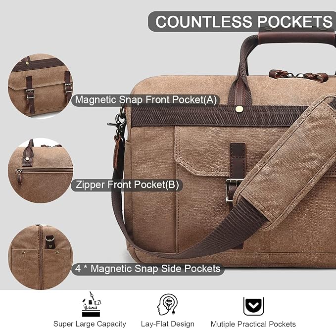 Duffle Bag for Men Waterproof Genuine Leather Canvas Travel Duffel Bags for