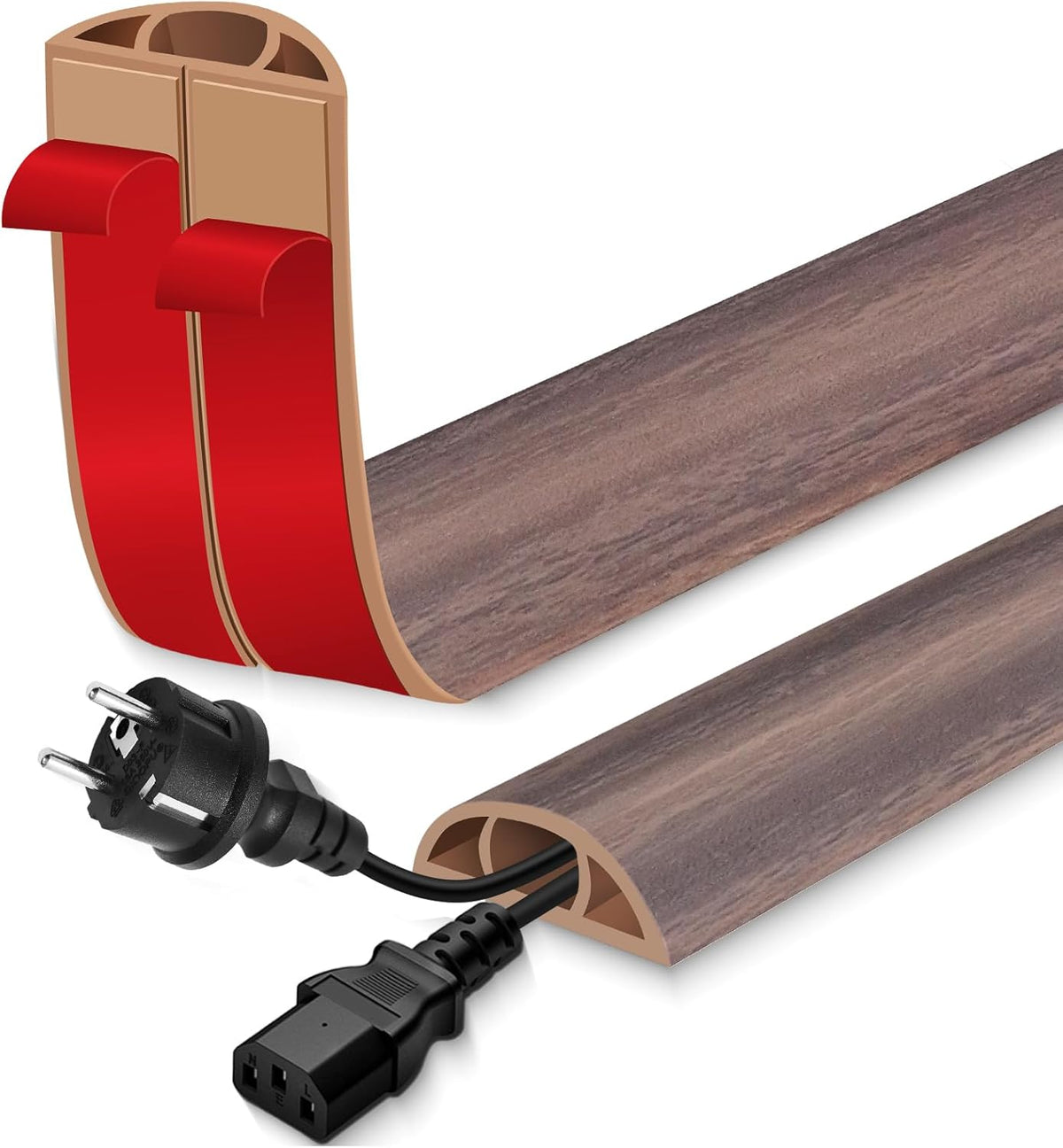 Floor Cord Cover for Wires on Floor Self Adhesive Cord Hider Floor Cable Management Wire Covers for Cords Protector Prevent Cable Trips Cord Cavity W 0.47" x H 0.27", Grayish Brown Wood, 3.3Ft