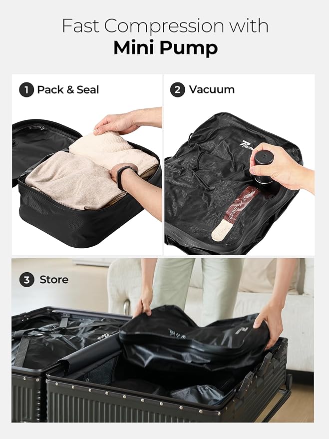 Vacuum Bags for Travel, 180° Open Zipper, IP67 Waterproof, Reusable Space Saver