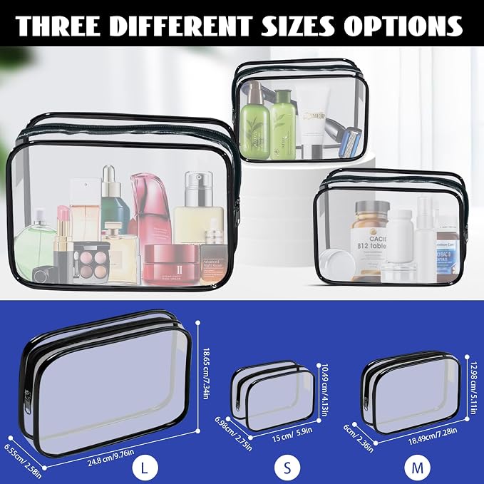 16 Pieces Clear Cosmetic Bags PVC Clear Makeup Bags TSA Approved Toiletry Bag