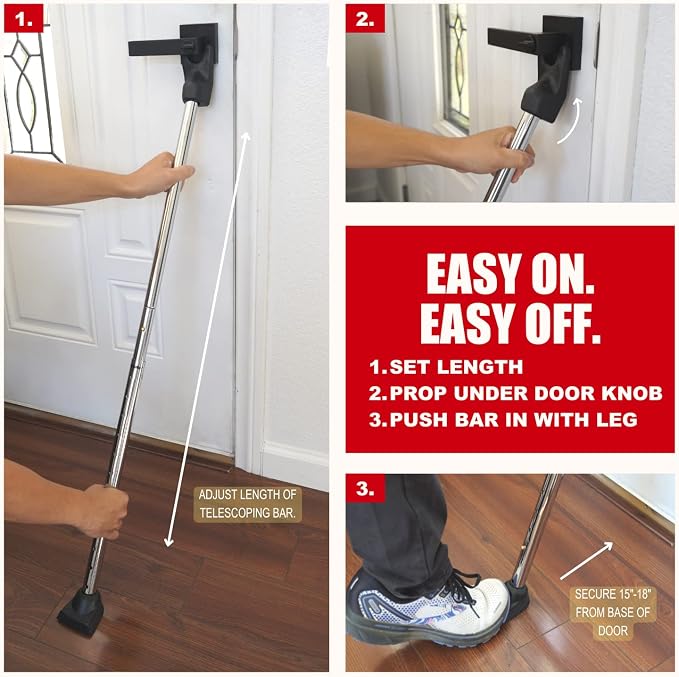 Door Security Bar, SECURITYMAN 2 in 1 Adjustable Door Stoppers Security Bar &