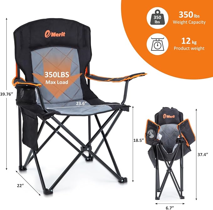 EMERIT Oversized Padded Camping Chair, 350LB Heavy Duty Quad Fold Chair