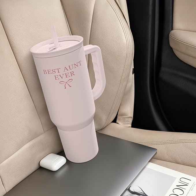 SANDJEST Gift for Aunt - Best Aunt Stainless Steel Tumbler with Handle, Travel Coffee Mug for Moms - Aunts Gifts for Birthday Christmas Mothers Day, 40oz
