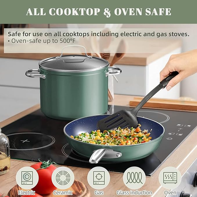 Nuwave 7pc Cookware Set Healthy Duralon Blue Ceramic Nonstick Coated, Diamond