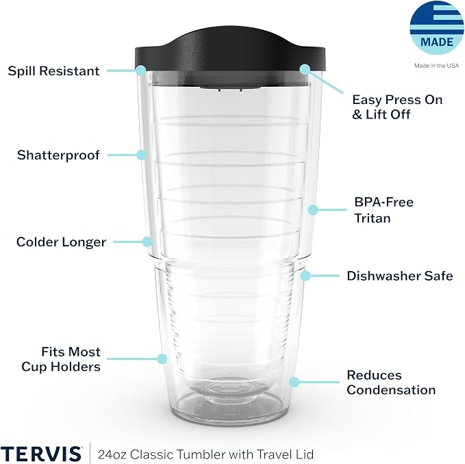 Tervis Blue Endless Butterfly Made in USA Double Walled Insulated Tumbler Travel Cup Keeps Drinks Cold & Hot, 24oz, Classic