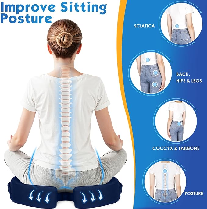 TushGuard Seat Cushion for Office Chair Memory Foam Non-Slip Desk Seat Cushion