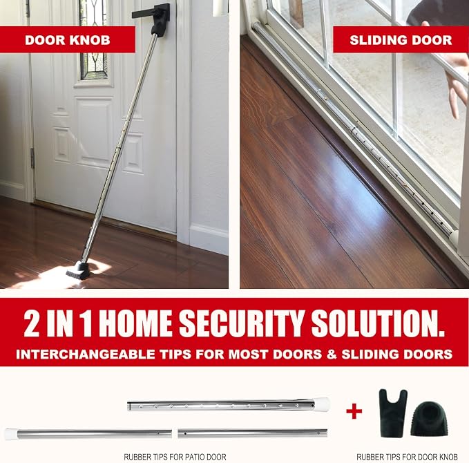 Door Security Bar, SECURITYMAN 2 in 1 Adjustable Door Stoppers Security Bar &