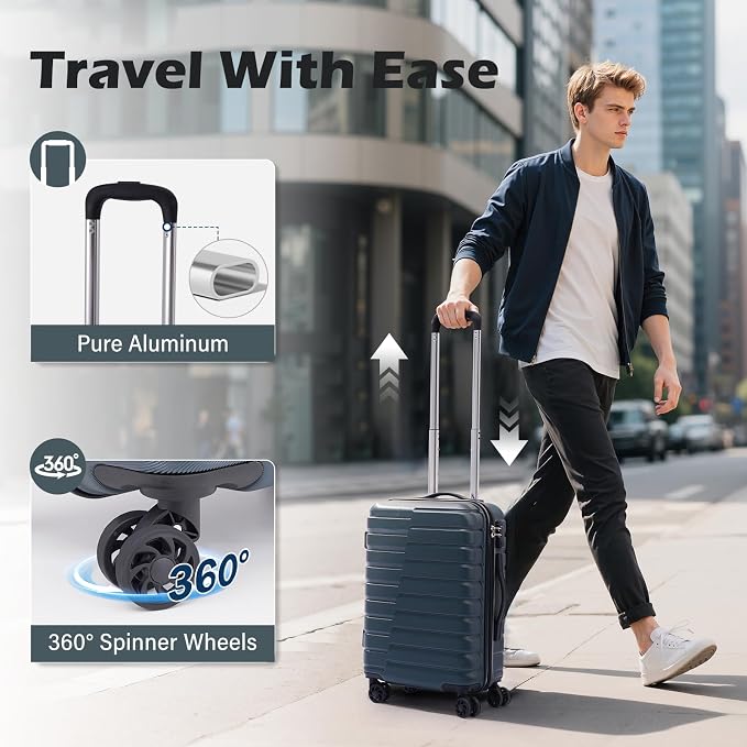 Coolife 20-Inch Small Carry on Hardside PC+ABS Spinner TSA Lock Telescopic