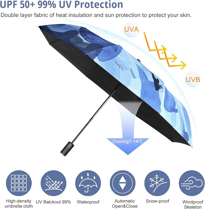 Cuby UV Sun Umbrella Compact Folding Travel Umbrella Auto Open and Close