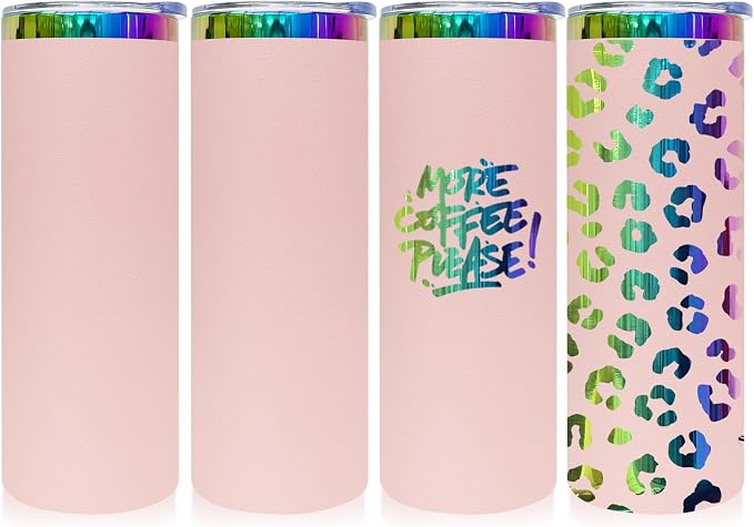 20 oz Skinny Tumblers Stainless Steel Tumbler with Lid and Straw Double Wall Vacuum Insulated Coffee Mug 20oz Powder Coated Cup for Hot and Cold Drinks(Pink,4 pack)