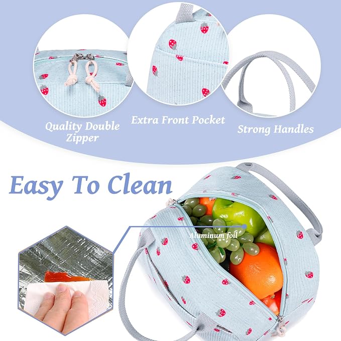 Bluboon Lunch Bag for Women Men Cute Corduroy Lunch Tote Bags Reusable
