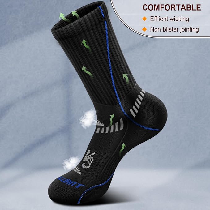 BULLIANT Compression Socks for Men 6Pairs, Athletic Crew Socks Cushioned For