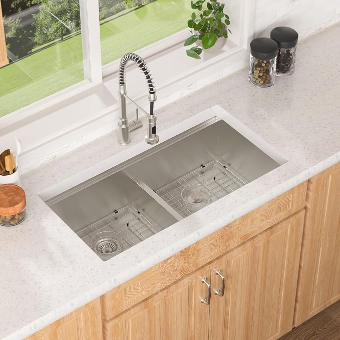 Lordear 36 Inch Undermount Kitchen Sink Double Bowl Stainless Steel Kitchen