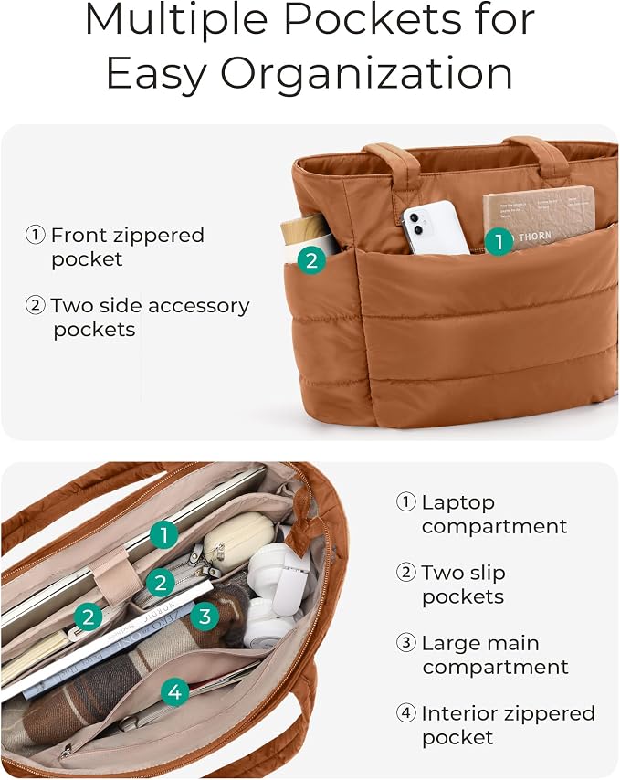BAGSMART Tote Bag for Women, Lightweight Puffy Tote Bag