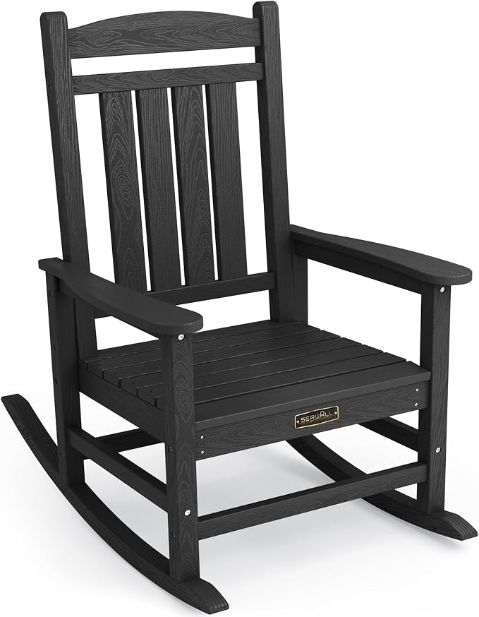 SERWALL Outdoor Rocking Chair, HDPE Patio Rocking Chair All-Weather Porch Rocker
