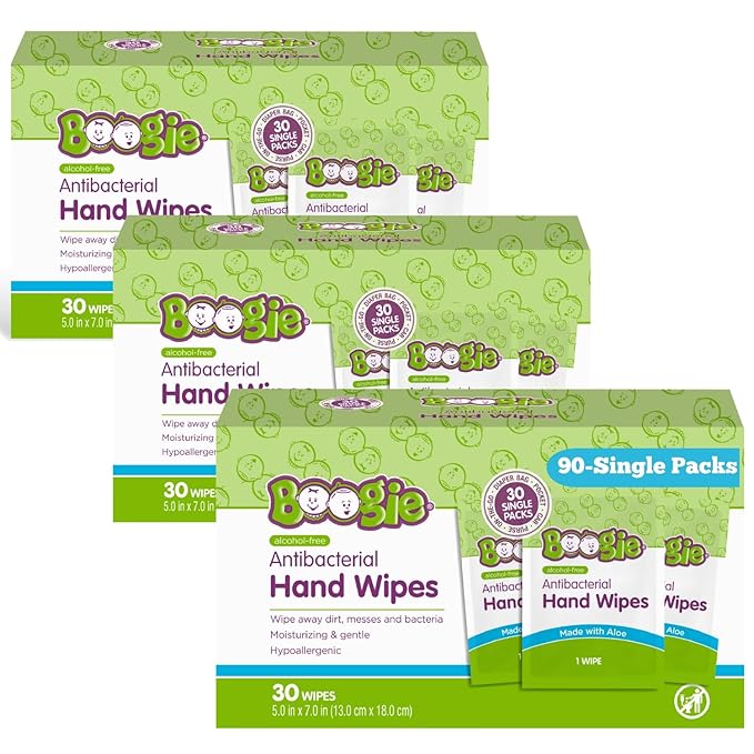 Antibacterial Hand Wipes by Boogie, Alcohol Free, Hypoallergenic and